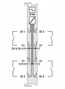 750-432 Модуль, 4 дискретных входа; тока; 3 мс; 2-проводное соединение
