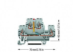 870-543/281-434 Компонентная клемма; двухуровн.; красный светодиод; тока; для DIN-рейки 35 x 15 и 35 x 7,5; 2,5 мм2; CAGE CLAMP