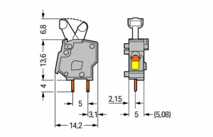 257-743 Наборная клемма на печатную плату; нажимная кнопка; 2,5 мм2; Шаг контактов 5/5,08 мм; 1-пол.; CAGE CLAMP; опция объединения