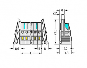 721-103/037-000 1-проводниковая розетка; 100% защита от неправильного подсоединения; Фиксирующий рычаг; 2,5 мм2; Шаг контактов 5 мм; 3-пол.