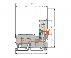 769-251 2-проводные / 1-контактные базовые клеммы; для DIN-рейки 35 x 15 и 35 x 7,5; 4 mm2; CAGE CLAMP