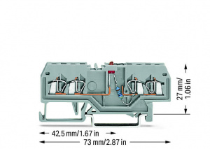 279-809/281-413 Компонентная клемма; 4-проводн.; красный светодиод; тока; для DIN-рейки 35 x 15 и 35 x 7,5; 1,5; CAGE CLAMP