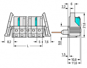 722-236/005-000/039-000 Розетка для клемм на рейку; угловые; 100% защита от неправильного подсоединения; Фиксирующий рычаг; Шаг контактов 5 мм; 6-пол.
