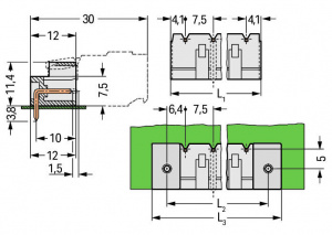 721-842/001-000 Вилка THT; 1.0 x 1.0 mm solder pin; угловые; 100% защита от неправильного подсоединения; Шаг контактов 7,5 мм; 12-пол.