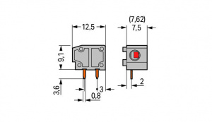 235-501 Наборная клемма на печатную плату; 2,5 мм2; Шаг контактов 7,5/7,62 мм; 1-пол.; PUSH WIRE