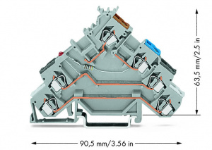280-580/281-434 4-проводные клеммы с датчиком; красный светодиод; для датчиков PNP-переключения (положительного); с цветн. отверст. для ввода проводников; 2,5 мм2; CAGE CLAMP