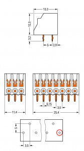 251-303 Клемма на печатную плату; 1 мм2; Шаг контактов 3,5 мм; 3-пол.; PUSH WIRE & FIT CLAMP