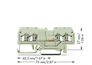 279-994 4-проводные проходные клеммы; 1,5; подходят для исполнений Ex e II; центральная маркировка; для DIN-рейки 35 x 15 и 35 x 7,5; CAGE CLAMP