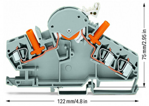 282-860 3-проводные клеммы с размыкателем / тестовые клеммы; например, для цепей трансформатора напряжения; с защищенными от случайных прикосновений тестовыми разъемами; для тестового штекера 24 мм; для DIN-рейки 35 x 15 и 35 x 7,5; 3; CAGE CLAMP