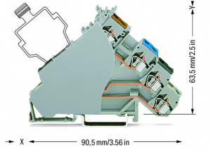 280-588/280-320 4-проводные клеммы с датчиком; для датчиков PNP-переключения (положительного); для штекерных предохранителей; с серой торцевой пластиной; с цветн. отверст. для ввода проводников; 2,5 мм2; CAGE CLAMP