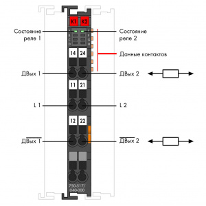 750-517/040-000 2-канальный релейный выход; 250 В перем.тока; 1 А; Реле, 2 переключающих контакта; Extreme
