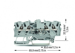 2002-1411/1000-411 Компонентная клемма; 4-проводн.; с диодом 1N4007; анод справа; для DIN-рейки 35 x 15 и 35 x 7,5; 2,5 мм2; Push-in CAGE CLAMP