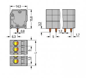 739-105 Клемма на печатную плату; 2,5 мм2; Шаг контактов 5 мм; 5-пол.; CAGE CLAMP