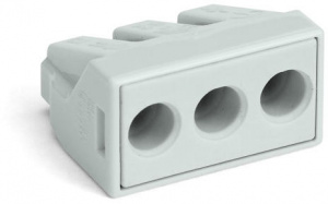 773-493 Соединитель PUSH WIRE для распределительных коробок; для одно- и многожильных проводников; для применений Ex; макс. 2,5 мм2; 3-проводн.; светло-серый корпус; светло-серая крышка; макс. рабочая темп. окр. среды 60 °C