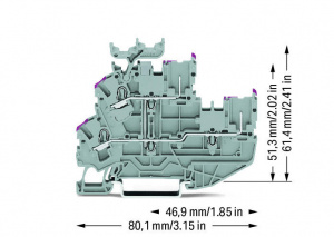 2022-2238 2-проводные / 2-контактные двухуровневые базовые клеммы; 2-проводные / 2-контактные проходные клеммы; L:; внутреннее объединение; ввод проводника с фиолетовой маркировкой; для DIN-рейки 35 x 15 и 35 x 7,5; 2,5 мм2; Push-in CAGE CLAMP
