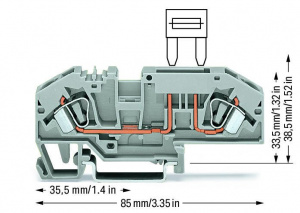 282-696 2-проводные клеммы с предохранителем; для автом. плоских предохранителей; с возможностью тестирования; без индикации перегорания предохранителя; 3; CAGE CLAMP