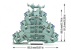 2002-3238 Трехуровневые клеммы; 6-проводные проходные клеммы; L:; с нанесением маркировки; подходят для исполнений Ex e II; внутреннее объединение; ввод проводника с фиолетовой маркировкой; для DIN-рейки 35 x 15 и 35 x 7,5; 2,5 мм2; Push-in CAGE CLAMP