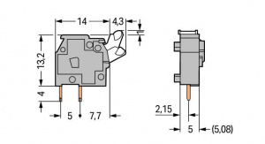255-743/999-950 Наборная клемма на печатную плату; нажимная кнопка; 2,5 мм2; Шаг контактов 5/5,08 мм; 1-пол.; подходят для применений Ex e; CAGE CLAMP; опция объединения