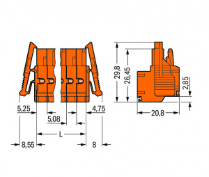 231-2302/037-000 2-проводная розетка; Фиксирующий рычаг; 2,5 мм2; Шаг контактов 5,08 мм; 2-пол.