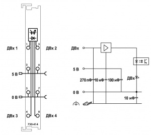 750-414 Модуль, 4 дискретных входа; 5 В постоянного тока; 0,2 мс