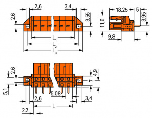 232-162/031-000 Розетка под пайку THT; 0.6 x 1.0 mm solder pin; прямые; зажимное кольцо; Шаг контактов 5,08 мм; 2-пол.