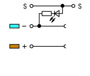 270-560/281-434 3-проводные клеммы с датчиком; красный светодиод; для датчиков PNP-переключения (положительного); с цветн. отверст. для ввода проводников; 2,5 мм2; CAGE CLAMP