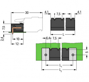 231-865/001-000/105-604 Вилка под пайку THR; 1.2 x 1.2 mm solder pin; угловые; Шаг контактов 7,5 мм; 5-пол.