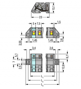 731-546/031-000 1-проводниковая розетка; угловые; зажимное кольцо; 2,5 мм2; Шаг контактов 7,5 мм; 16-пол.