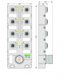 757-184 Коробка для подключения датчиков / исполнительных устройств М12; 8-канальные; 4-пол.; Соединитель M23
