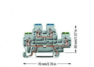 870-517 Двухуровневые клеммы; Клеммы с заземлением проводника / проходные клеммы; PE/N; без нанесения маркировки; Синее отв. для ввода пров., верх. уров.; для DIN-рейки 35 x 15 и 35 x 7,5; 2,5 мм2; CAGE CLAMP