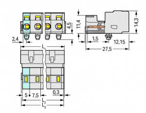 723-608/018-000 1-проводная вилка; 100% защита от неправильного подсоединения; Монтажные ножки; 2,5 мм2; Шаг контактов 7,5 мм; 8-пол.