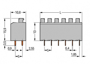 735-304 Клемма на печатную плату; нажимная кнопка; 1,5; Шаг контактов 5 мм; 4-пол.; PUSH WIRE