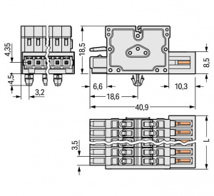 734-365/008-000 2-conductor combi strip; 100% защита от неправильного подсоединения; Монтажные ножки; 1,5; Шаг контактов 3,5 мм; 5-пол.