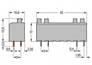 735-307/002-000 Клемма на печатную плату; нажимная кнопка; 1,5; Шаг контактов 5 мм; 7-пол.; PUSH WIRE