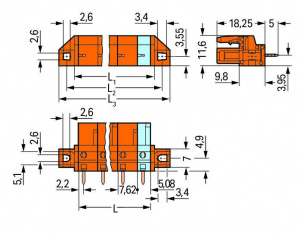 232-768/031-000 Розетка под пайку THT; 0.6 x 1.0 mm solder pin; прямые; зажимное кольцо; Шаг контактов 7,62 мм; 8-пол.