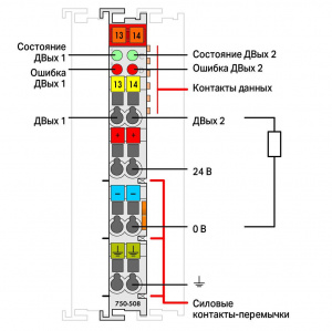 750-508 2-канальный дискретный выход; тока; 2,0 А; Диагностика