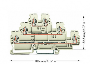 870-951 Трехуровневые клеммы; Проходные / проходные / проходные клеммы; L/L/L; подходят для исполнений Ex e II; для DIN-рейки 35 x 15 и 35 x 7,5; 2,5 мм2; CAGE CLAMP
