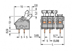 256-406/000-009/999-950 Клемма на печатную плату; нажимная кнопка; 2,5 мм2; Шаг контактов 5/5,08 мм; 6-пол.; подходят для применений Ex e; CAGE CLAMP; опция объединения