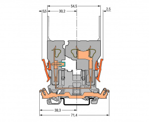 769-221 2-контактные базовые клеммы; с контактом для экрана; для DIN-рейки 35 x 15 и 35 x 7,5