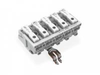 294-8335 Соединитель для светильников; нажимная кнопка, внешняя; для Linect; с защелкивающимся заземляющим контактом углового исполнения; DA+ DA- L PE N; 5-пол.; Код. I; Стор. свет.: для одножильных проводников; Инст. стор.: для всех типов проводников; ма