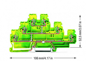 870-557 Трехуровневые клеммы; 6-проводные клеммы с заземлением; PE; без нанесения маркировки; внутреннее объединение; для DIN-рейки 35 x 15 и 35 x 7,5; 2,5 мм2; CAGE CLAMP