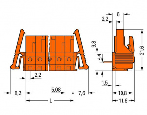 232-276/039-000 Розетка под пайку THT; 0.6 x 1.0 mm solder pin; угловые; Фиксирующий рычаг; Шаг контактов 5,08 мм; 16-пол.
