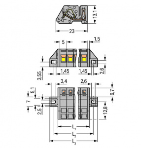 731-520/031-000 1-проводниковая розетка; угловые; зажимное кольцо; 2,5 мм2; Шаг контактов 5 мм; 20-пол.