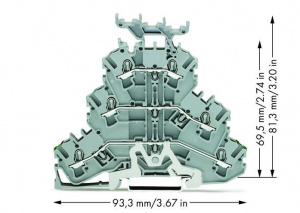 2002-3257 Трехуровневые клеммы; Клеммы с заземлением проводника / проходные / проходные клеммы; PE/L/L; с нанесением маркировки; подходят для исполнений Ex e II; для DIN-рейки 35 x 15 и 35 x 7,5; 2,5 мм2; Push-in CAGE CLAMP