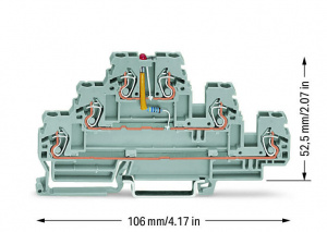870-593/281-434 Компонентная клемма; трехуровн.; красный светодиод; тока; для DIN-рейки 35 x 15 и 35 x 7,5; 2,5 мм2; CAGE CLAMP