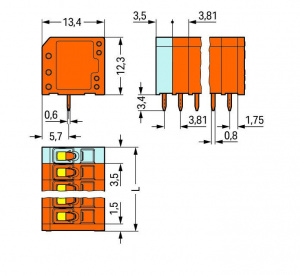 739-340 Клемма на печатную плату; 1,5; Шаг контактов 3,81 мм; 10-пол.; CAGE CLAMP