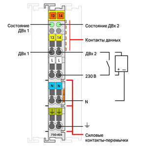 750-405 2-канальный дискретный вход; 230 В перем.тока