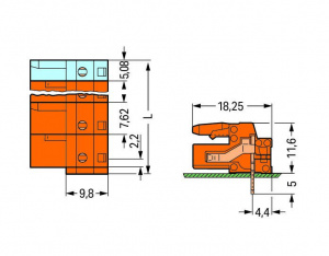 232-868 Розетка под пайку THT; 0.6 x 1.0 mm solder pin; угловые; Шаг контактов 7,62 мм; 8-пол.
