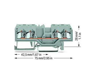 280-833 4-проводные проходные клеммы; 2,5 мм2; центральная маркировка; для DIN-рейки 35 x 15 и 35 x 7,5; CAGE CLAMP
