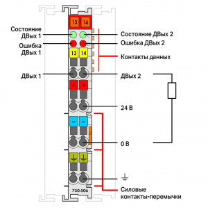 750-506 2-канальный дискретный выход; тока; 0,5 А; Диагностика